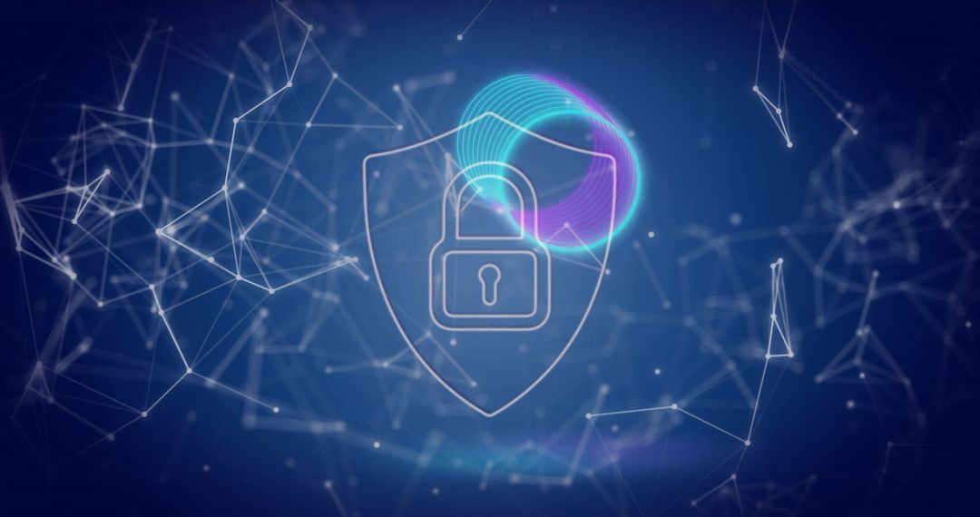 Futuristic Cybersecurity Shield in Digital Network Contrast