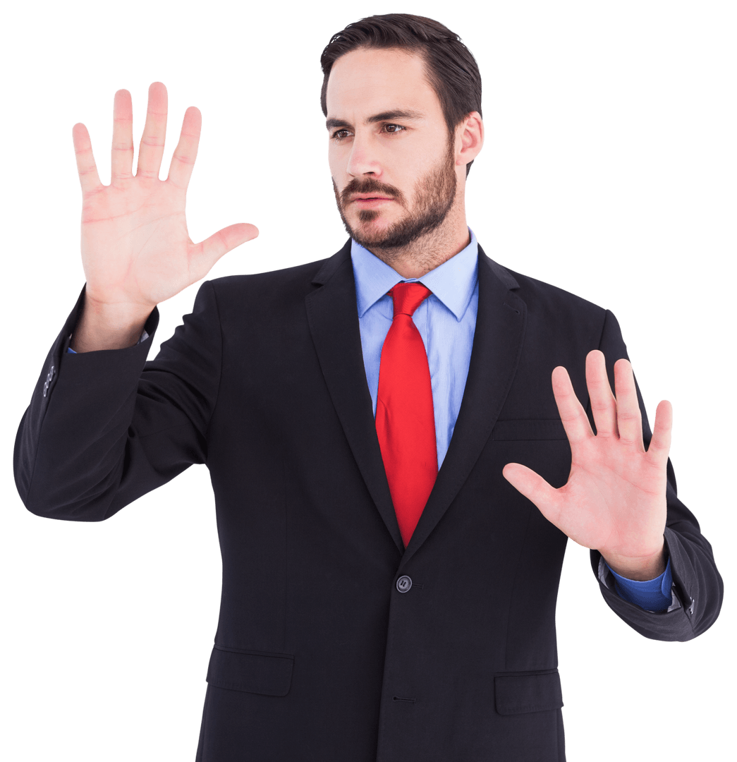 Transparent Businessman Demonstrating Ideas Using Hand Gestures