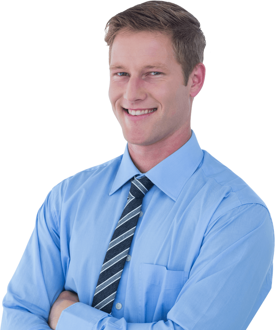 Transparent Background Smiling Businessman in Blue Shirt