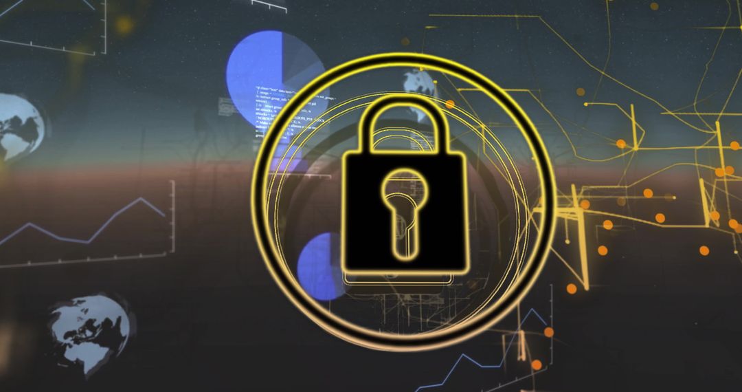 Cybersecurity Lock over Digital Data and Global Network Map