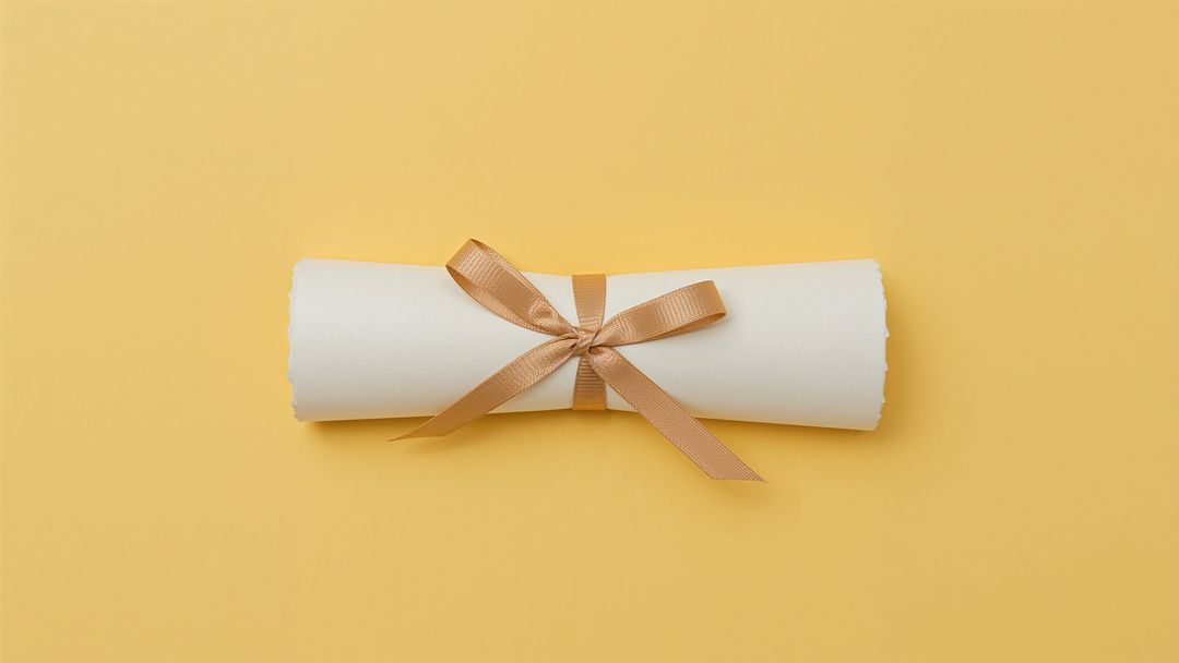 Elegant Paper Scroll Tied with Satin Ribbon on Yellow Background