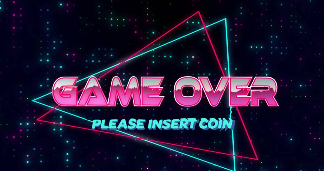 Neon Retro Game Over Screen with Insert Coin Text