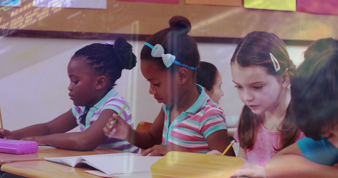 Diverse Elementary Children Engaged in Classroom Activities