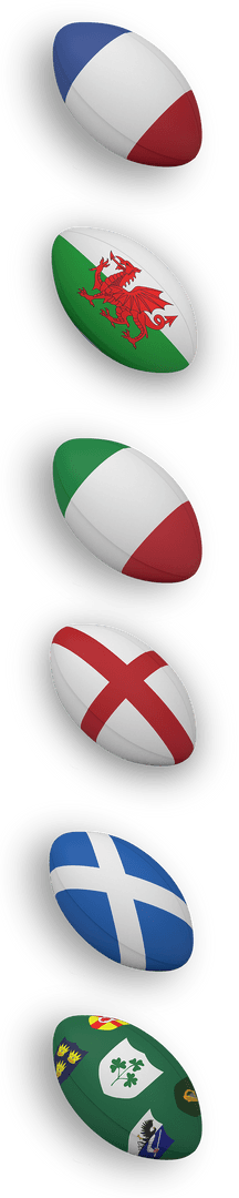 Transparent PNG Rugby Balls Featuring Flags of Various Nations