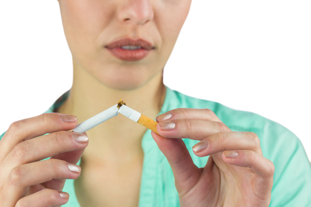 Close-up of woman breaking cigarette as sign of quitting smoking, transparent PNG - Download Free Stock Images Pikwizard.com