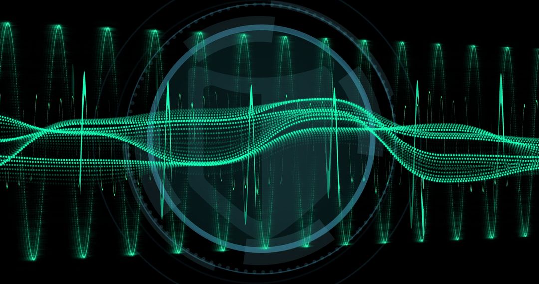 Abstract neon green waveform on digital display