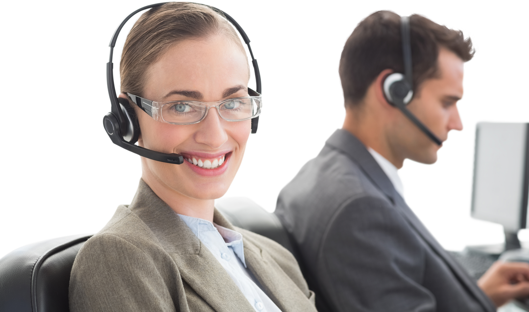 Transparent Smiling Customer Service Reps Working at Office Desks - Download Free Stock Images Pikwizard.com