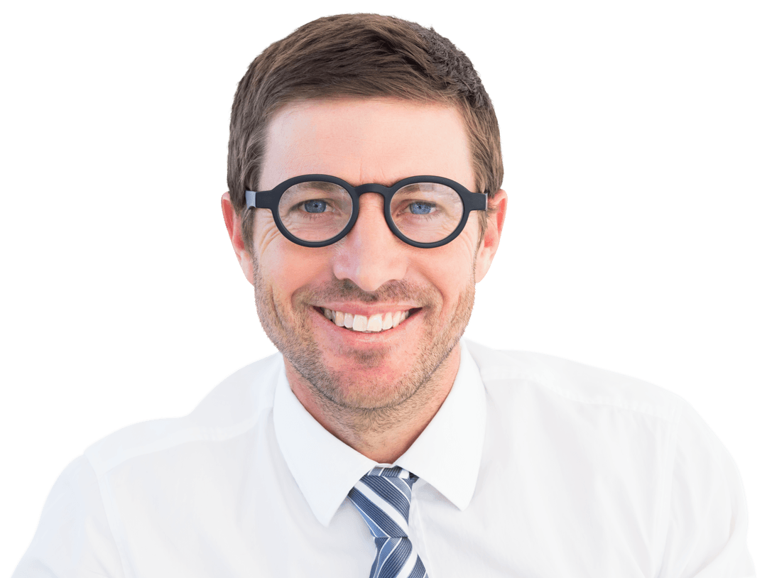Smiling Businessman Wearing Glasses, Transparent Background