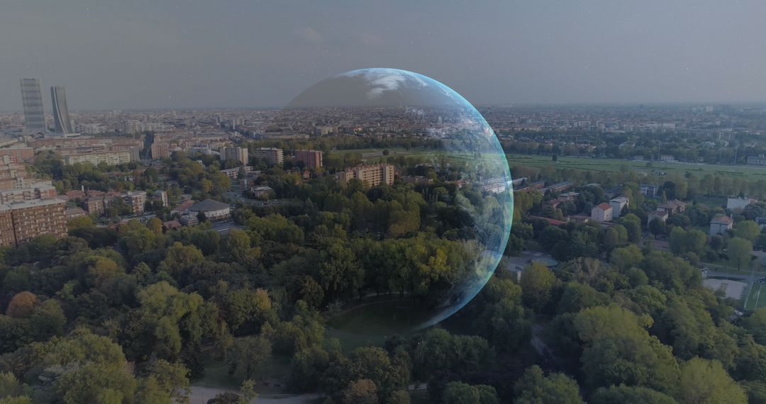 Global Connection Through Technology in Urban Cityscape