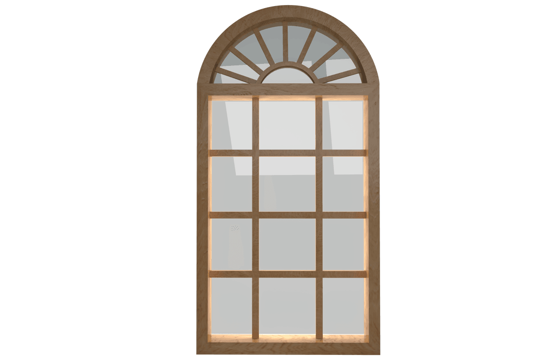 French Window with Wooden Arch on Transparent Background