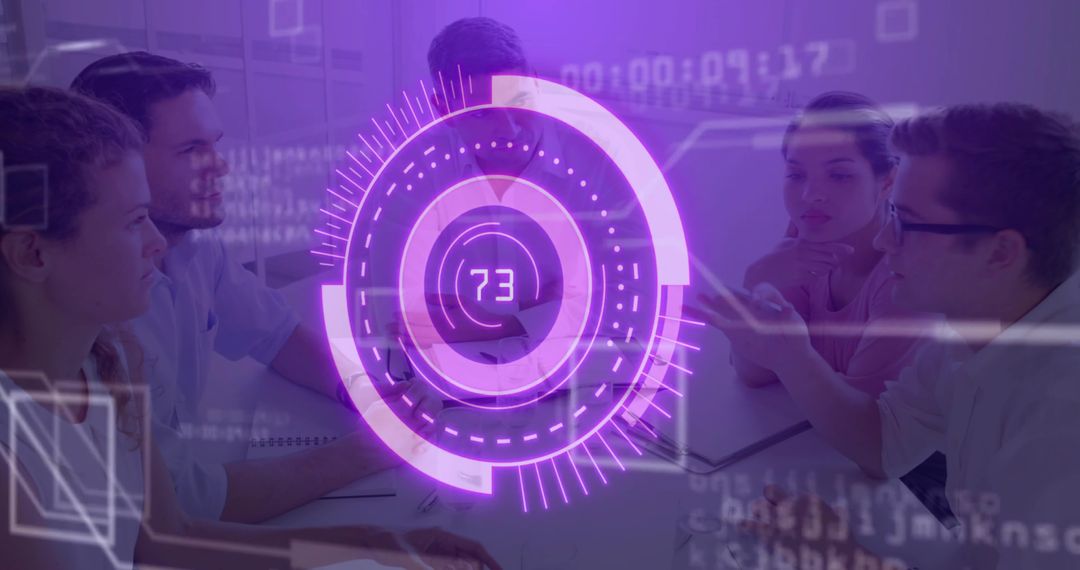 Team Collaborating with Virtual Interface in Modern Meeting