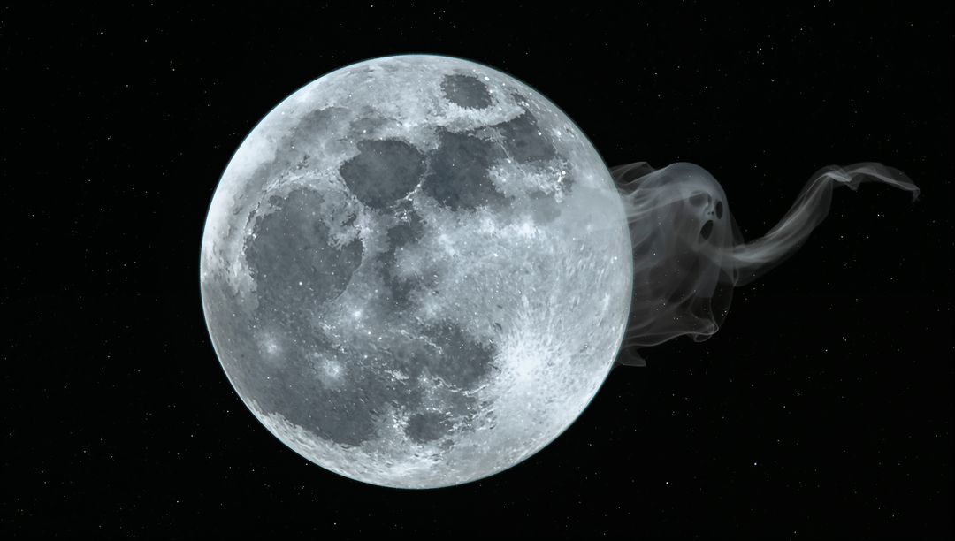 Full Moon with Ethereal Spirit and Starry Night Sky