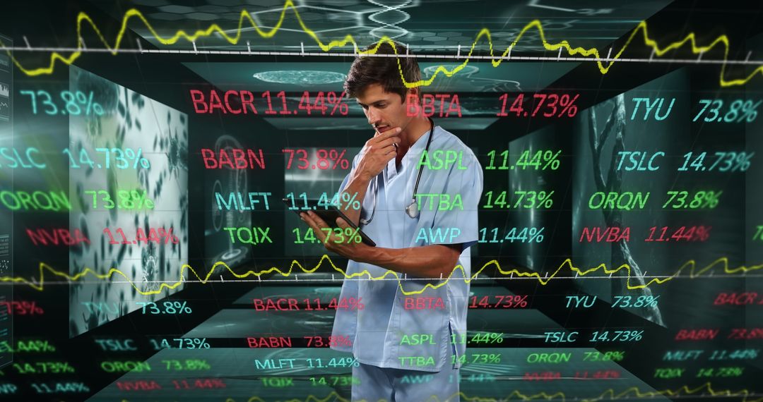 Caucasian Doctor Analyzing Digital Data on Tablet