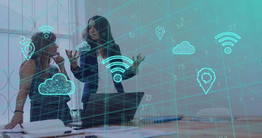 Digital Networking Concept With Businesswomen and Data Icons
