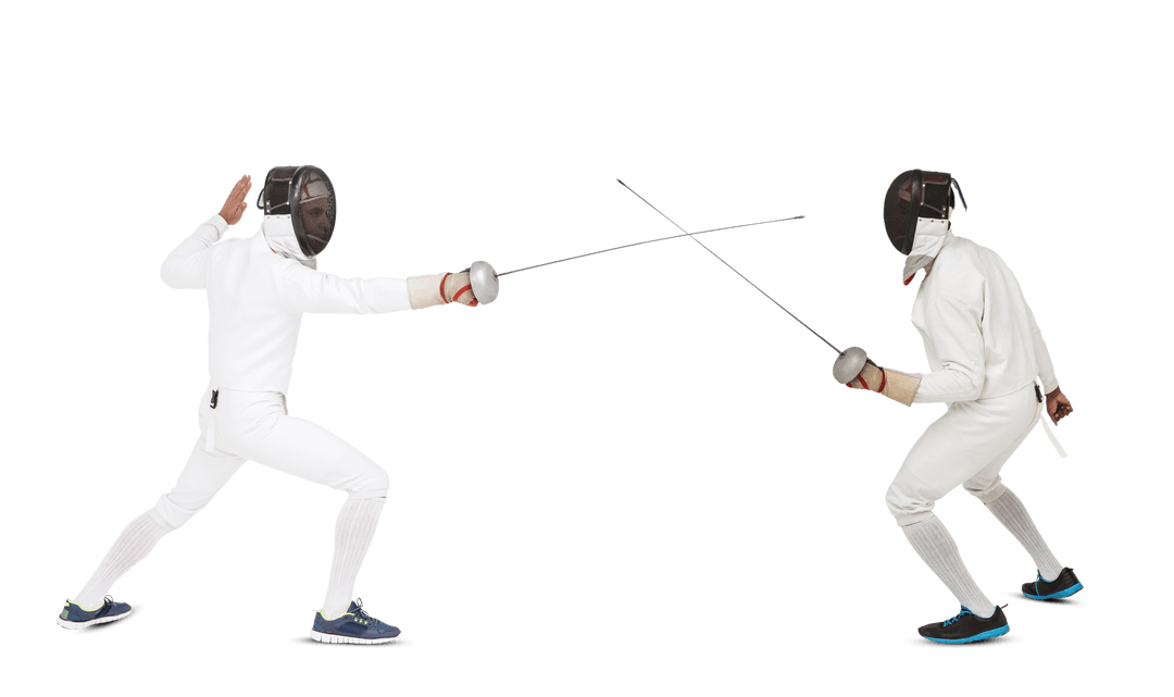 Fencing Duel on Transparent Background, Competitors Engaging in Combat