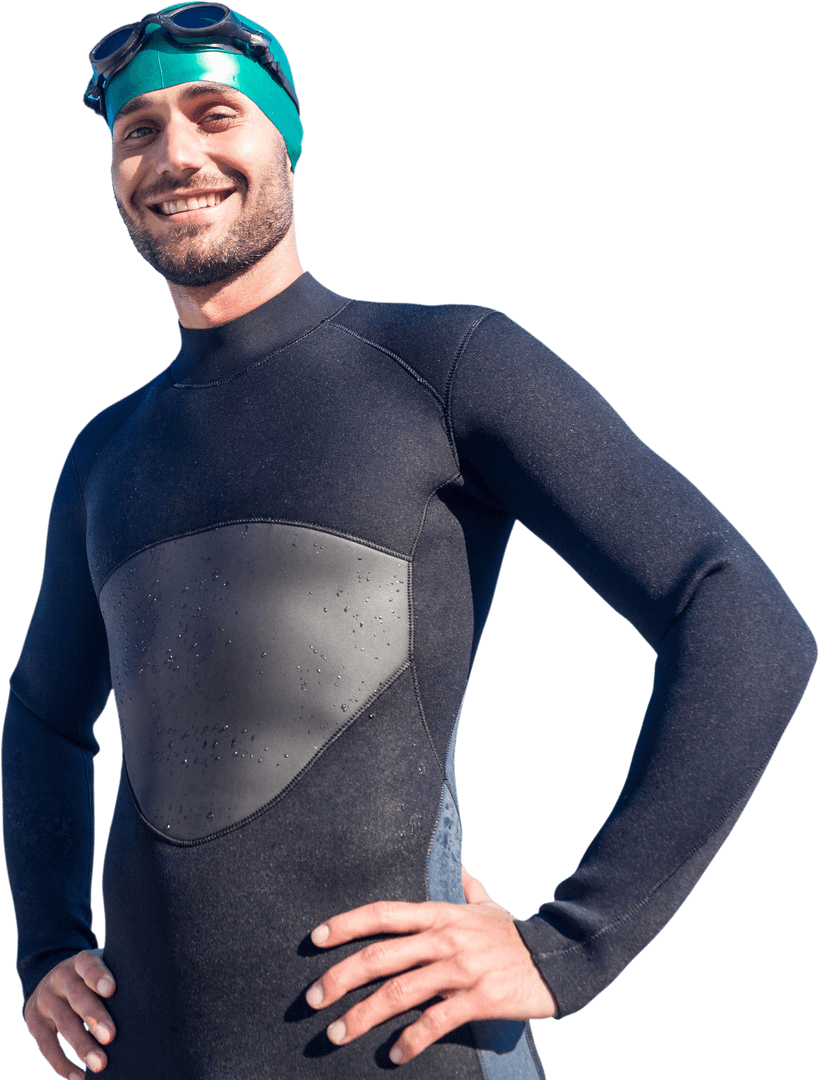 Confident Swimmer in Wetsuit Smiling on Transparent Background