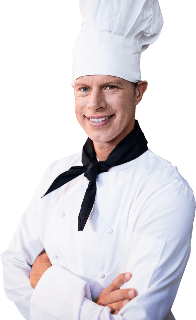 Happy Chef in Traditional Uniform with Transparent Background