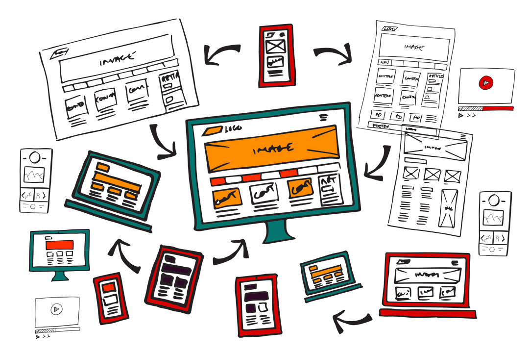 Transparent Digital Illustration of Computer and Websites