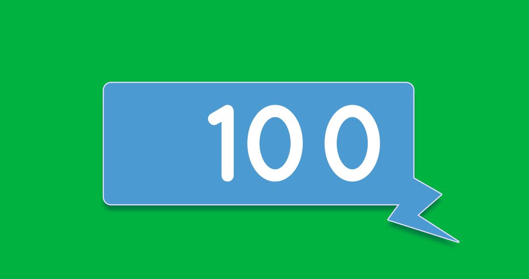 Blue Chat Bubble Notification with Number 100 on Green Background
