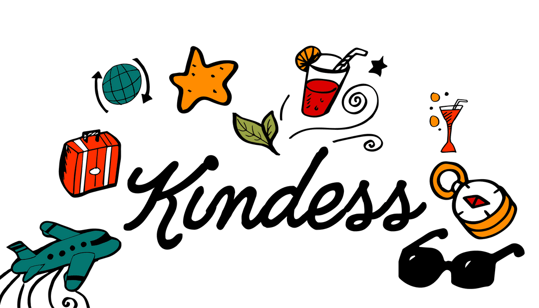 Transparent Illustration of Kindness Concept with Travel and Fun Elements