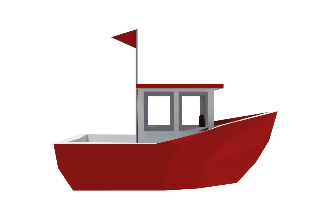 Minimalist 3D Red Boat Illustration Transparent Background