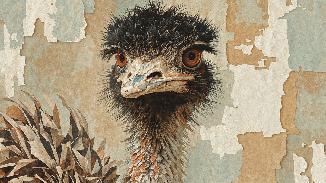 Staring Ostrich Against Rustic Peeling Wall Background