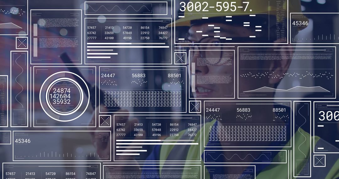 Engineer with Futuristic Data Interface in High-Tech Factory