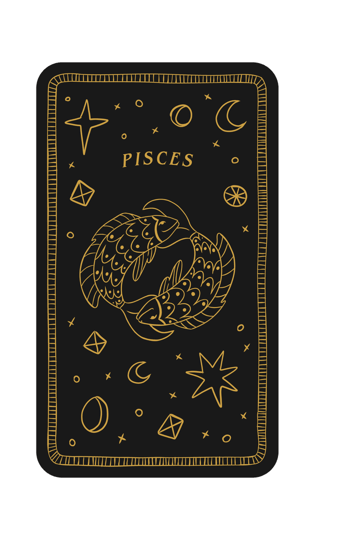 Transparent Pisces Zodiac Card Design with Gold Details