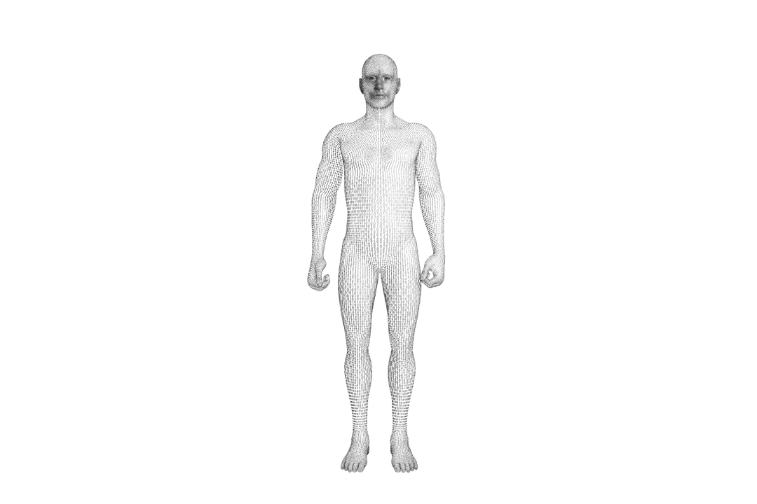 Transparent Pixelated Digital 3D Human Figure on Black