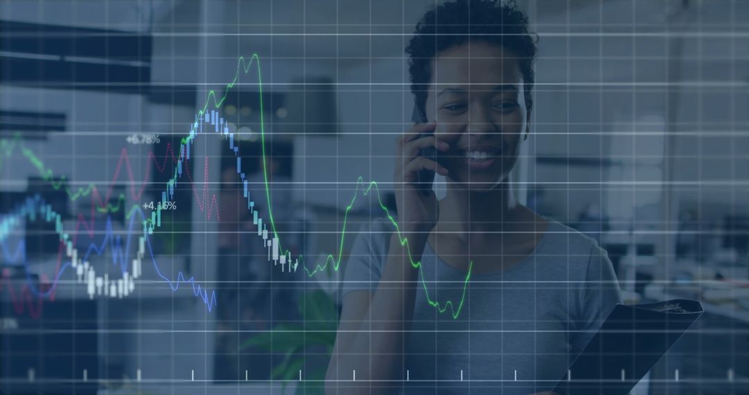 Businesswoman Analyzing Data with Smartphone in Office