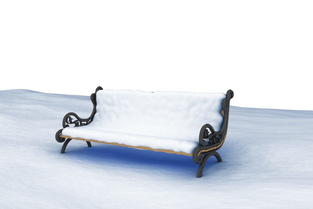 Park Bench Covered in Snow on Transparent Winter Background