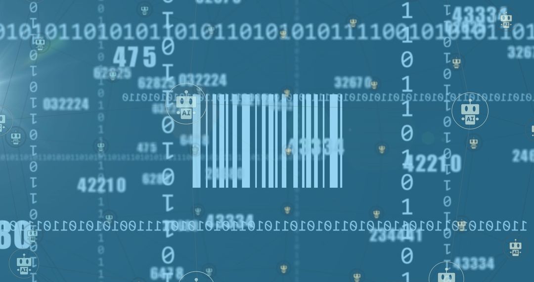 Barcode Against Binary Code Background with Futuristic Tech Illusions