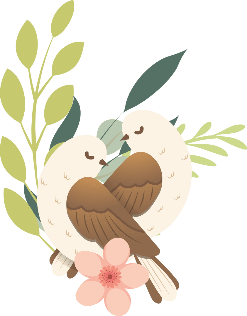 Lovey Dovey Birds: Minimalist Illustration on Transparent Background
