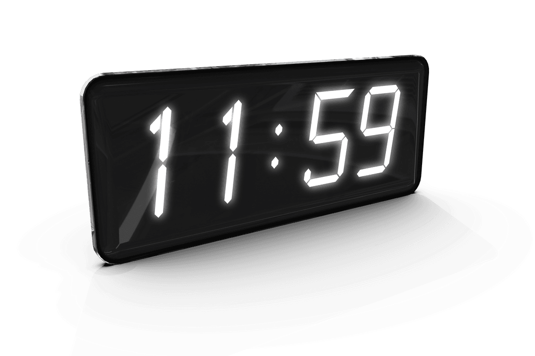 Transparent Digital Clock Displaying Late Night Time