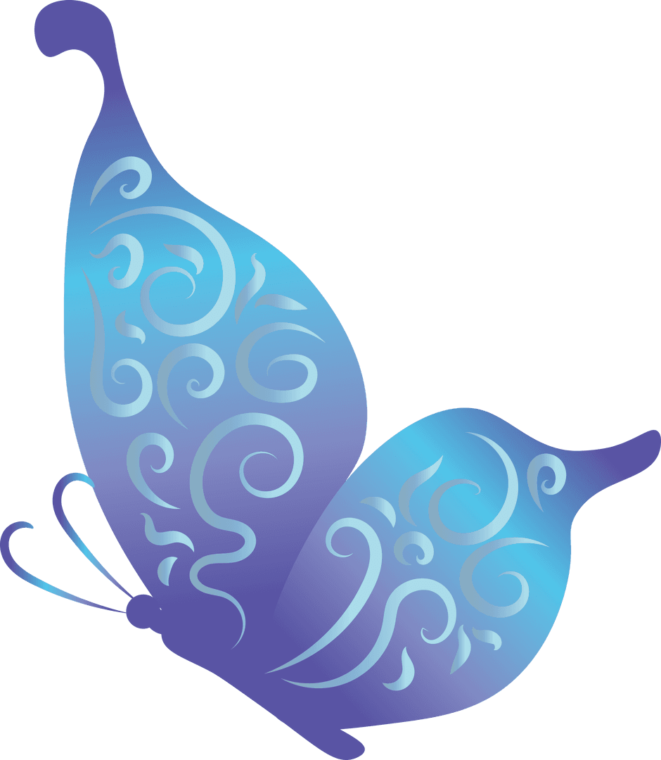 Elegant Blue Butterfly with Swirling Patterns on Transparent Background