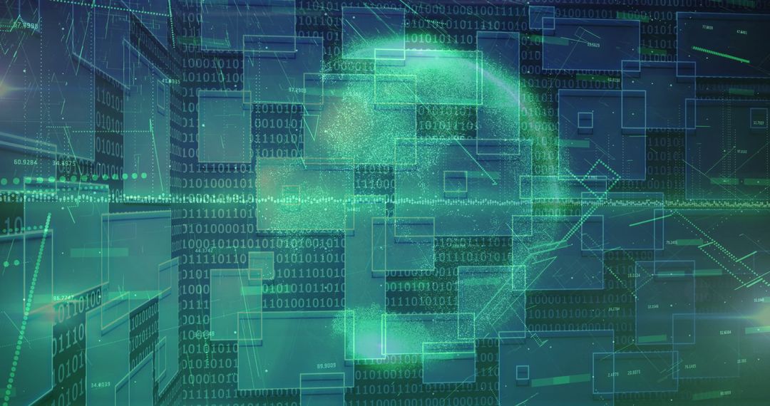 Floating Green Folder Icon in Virtual Cyber Network World