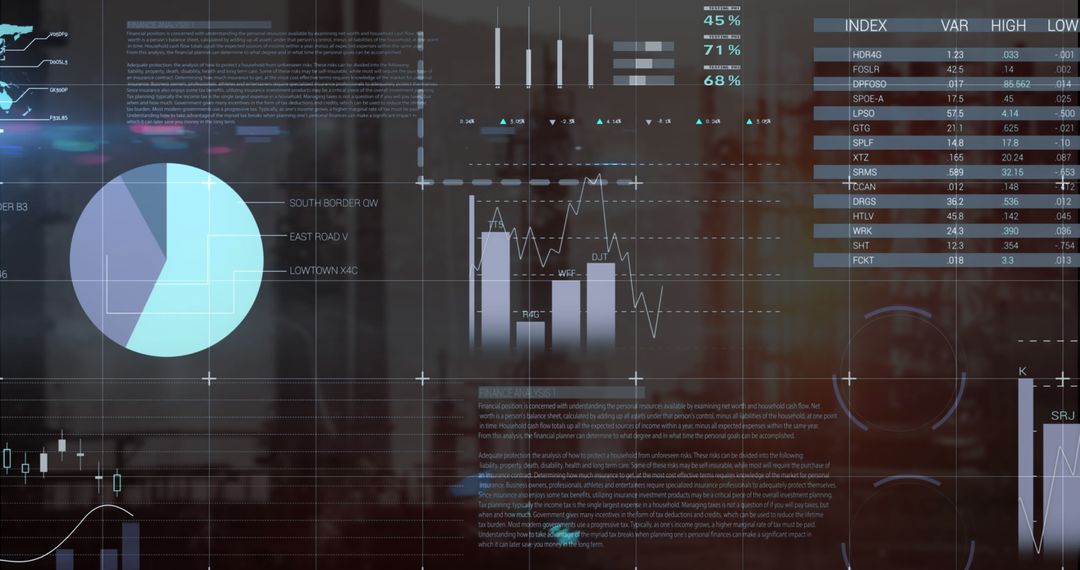 Futuristic Data Analysis Interface with Graphs and Charts