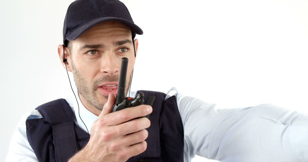 Security Guard Using Walkie-Talkie for Alert Communication - Free Images, Stock Photos and Pictures on Pikwizard.com