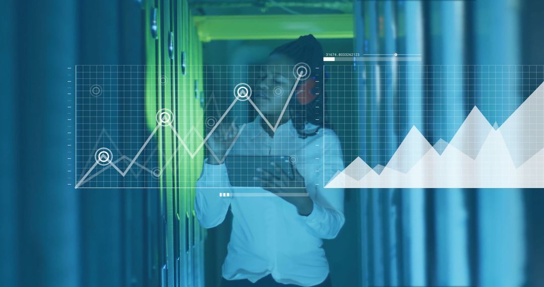 Data Analysis with Businesswoman in Server Room