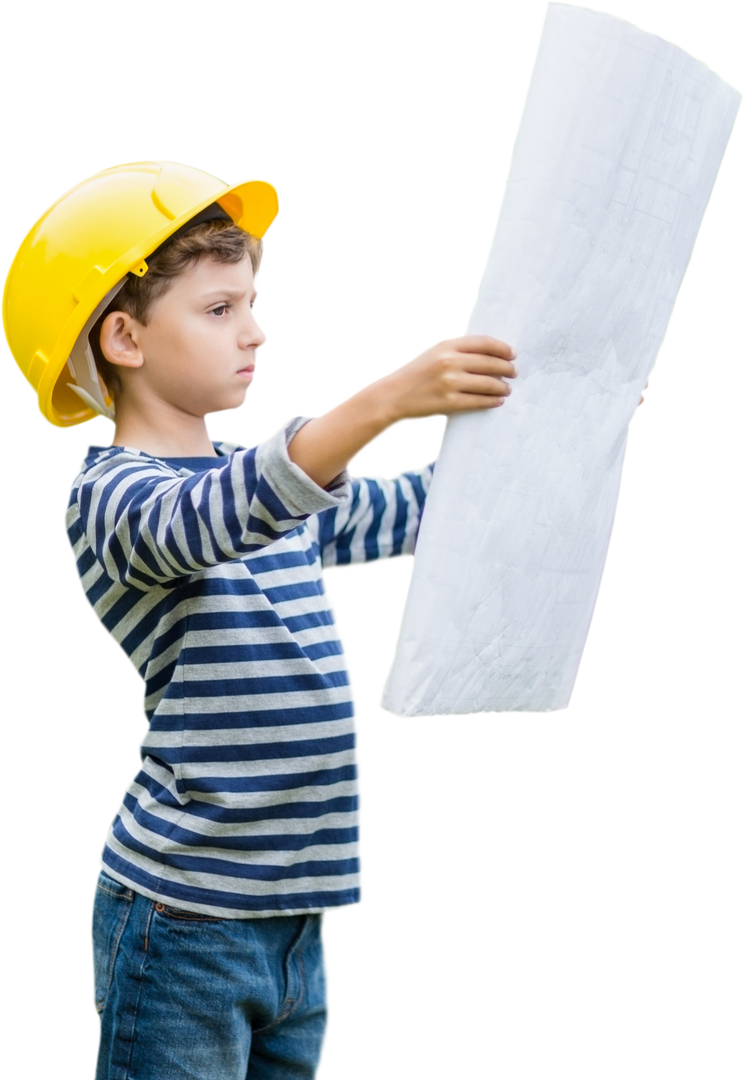 Transparent Image of a Boy in Hard Hat Reading Construction Plans - Download Free Stock Images Pikwizard.com