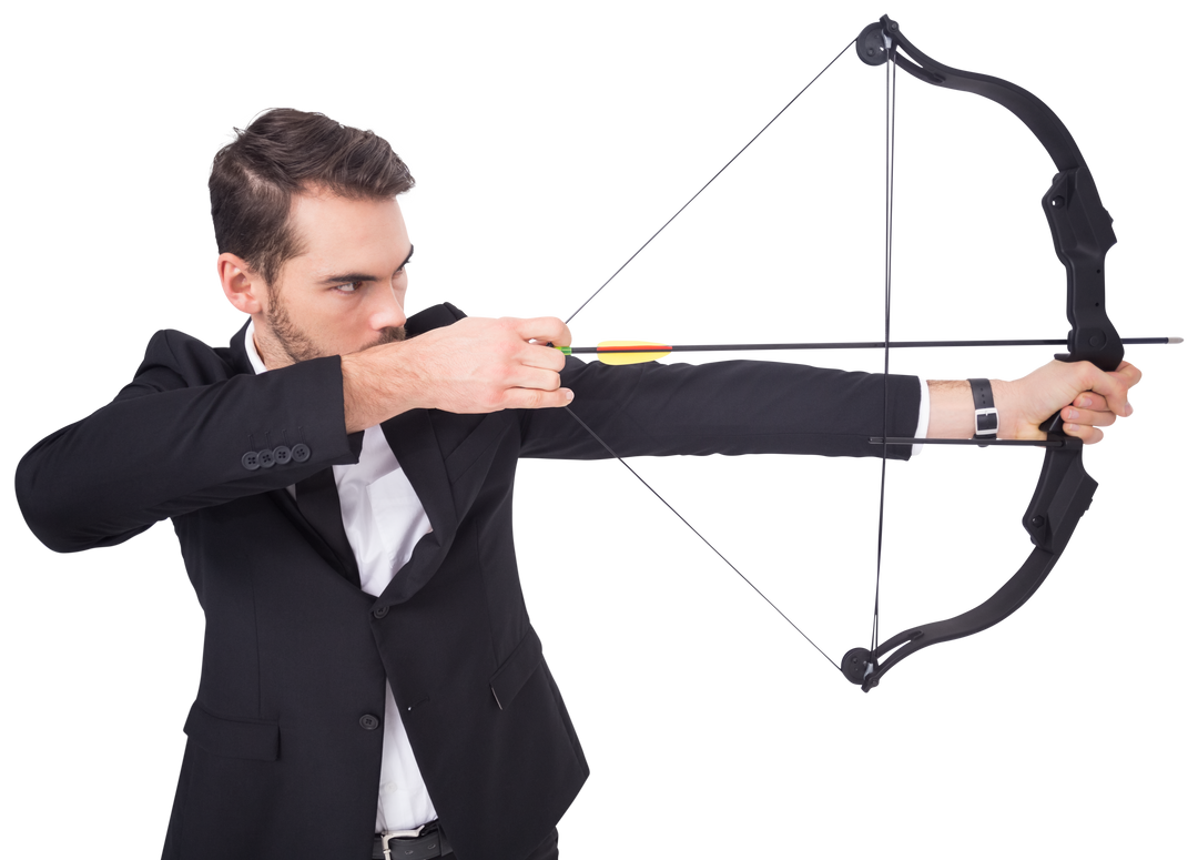 Elegant Businessman Shooting Transparent Bow and Arrow, Focus Concept - Download Free Stock Images Pikwizard.com