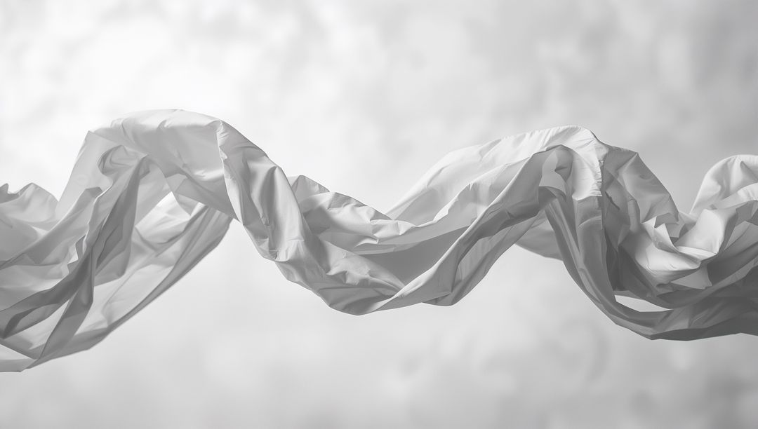 Flowing White Fabric in Minimalist Cloud-Like Background