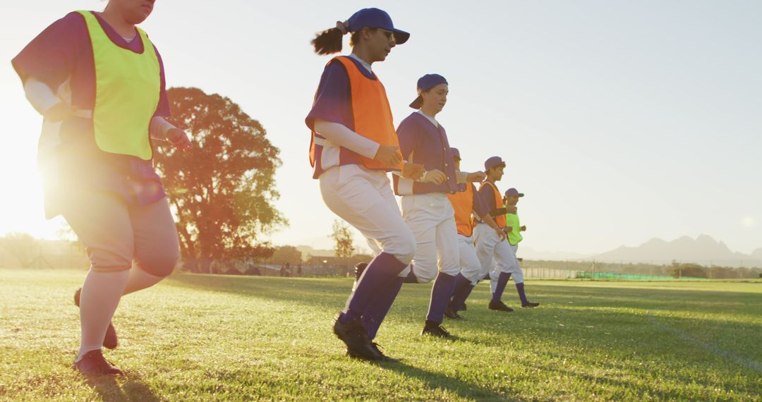 Baseball Team Warm-up Exercises on Sunny Field - Free Images, Stock Photos and Pictures on Pikwizard.com