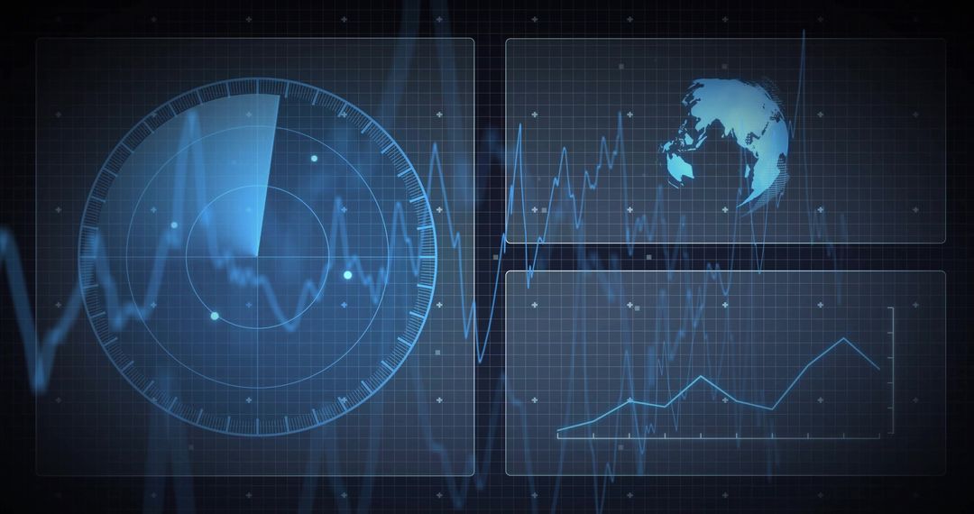 Futuristic HUD Dashboard with Scanner, Chart, Globe