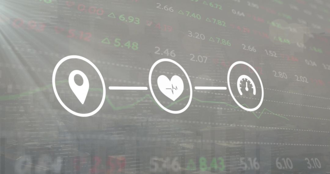 Network System Icons Over Digital Stock Data Background