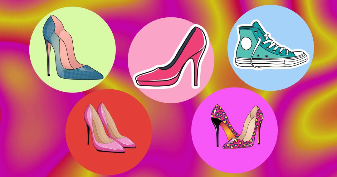 Various Footwear Styles on Colorful Abstract Background - Free Images, Stock Photos and Pictures on Pikwizard.com