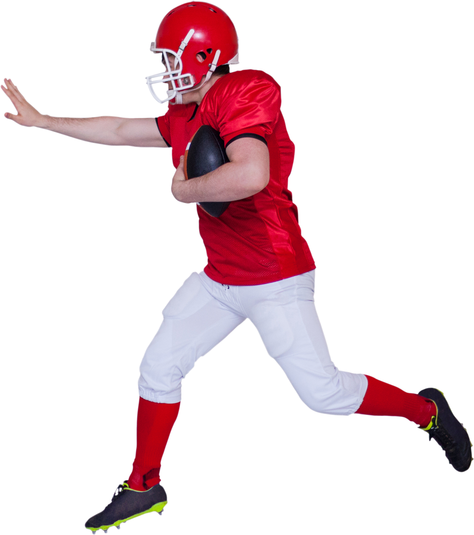 American Football Player In Red Uniform Running LeukorRRwith Ball on Transparent Background - Download Free Stock Images Pikwizard.com