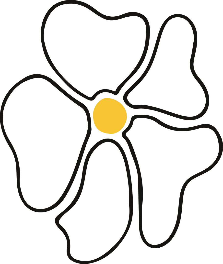 Modern Geometric Flower Outline with Yellow Center on Transparent Background