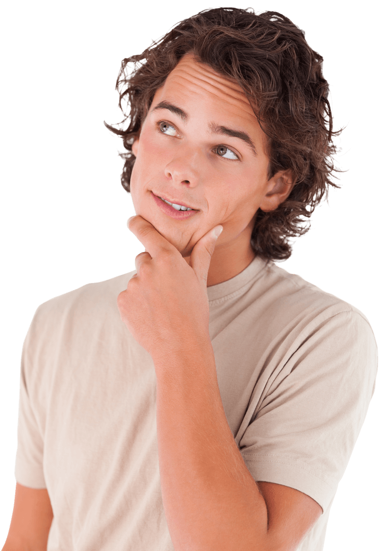 Transparent Cheerful Man Thinking and Smiling Positively