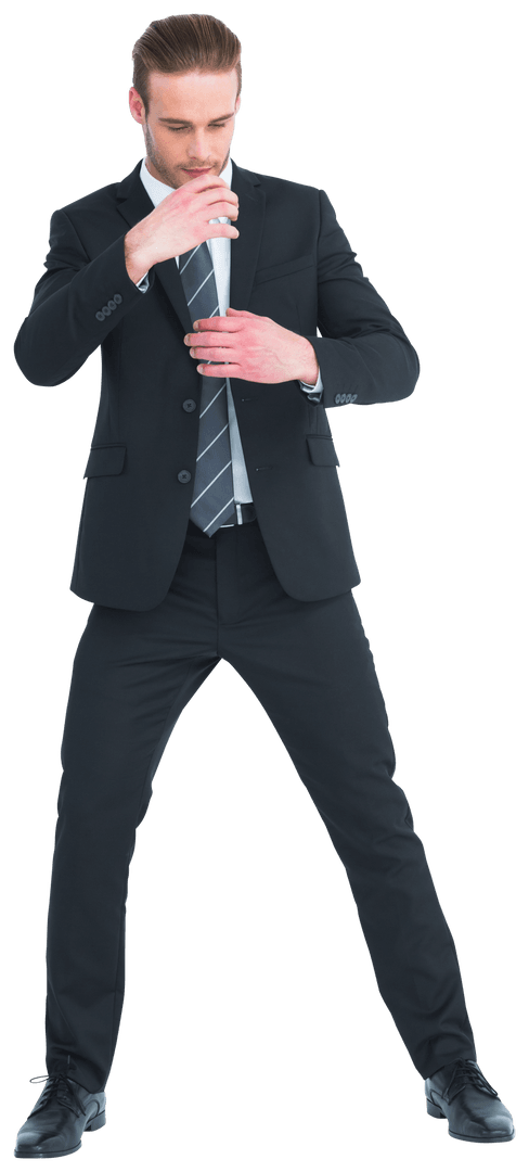 Transparent Businessman Smiling with Stylish Gesture